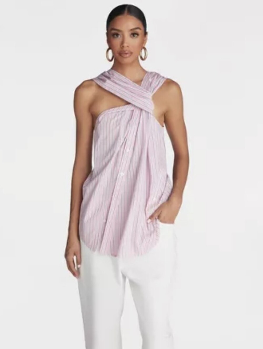💥KBB by KAHLANA The Twist Neck Shirt Pink Striped Size M NWT